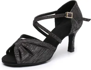 Women's Latin Dance Shoes Ballroom Salsa Professional Practice Performance Satin Dancing Shoes