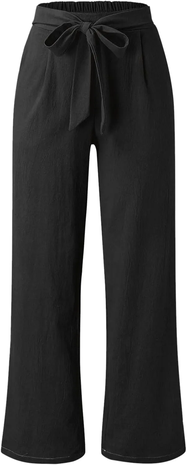 Women's Wide Leg Pants Cotton Linen Casual Summer Dress High Waisted Palazzo Pants Baggy Long Trousers with Pockets