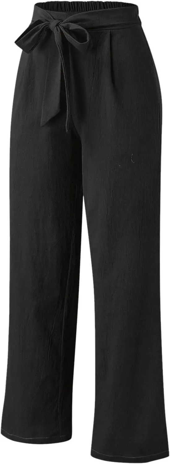 Women's Wide Leg Pants Cotton Linen Casual Summer Dress High Waisted Palazzo Pants Baggy Long Trousers with Pockets