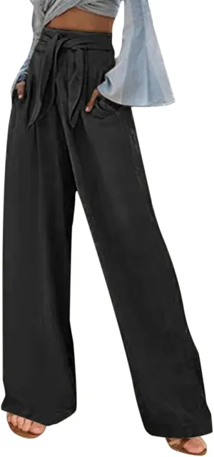 Women's Wide Leg Pants Cotton Linen Casual Summer Dress High Waisted Palazzo Pants Baggy Long Trousers with Pockets