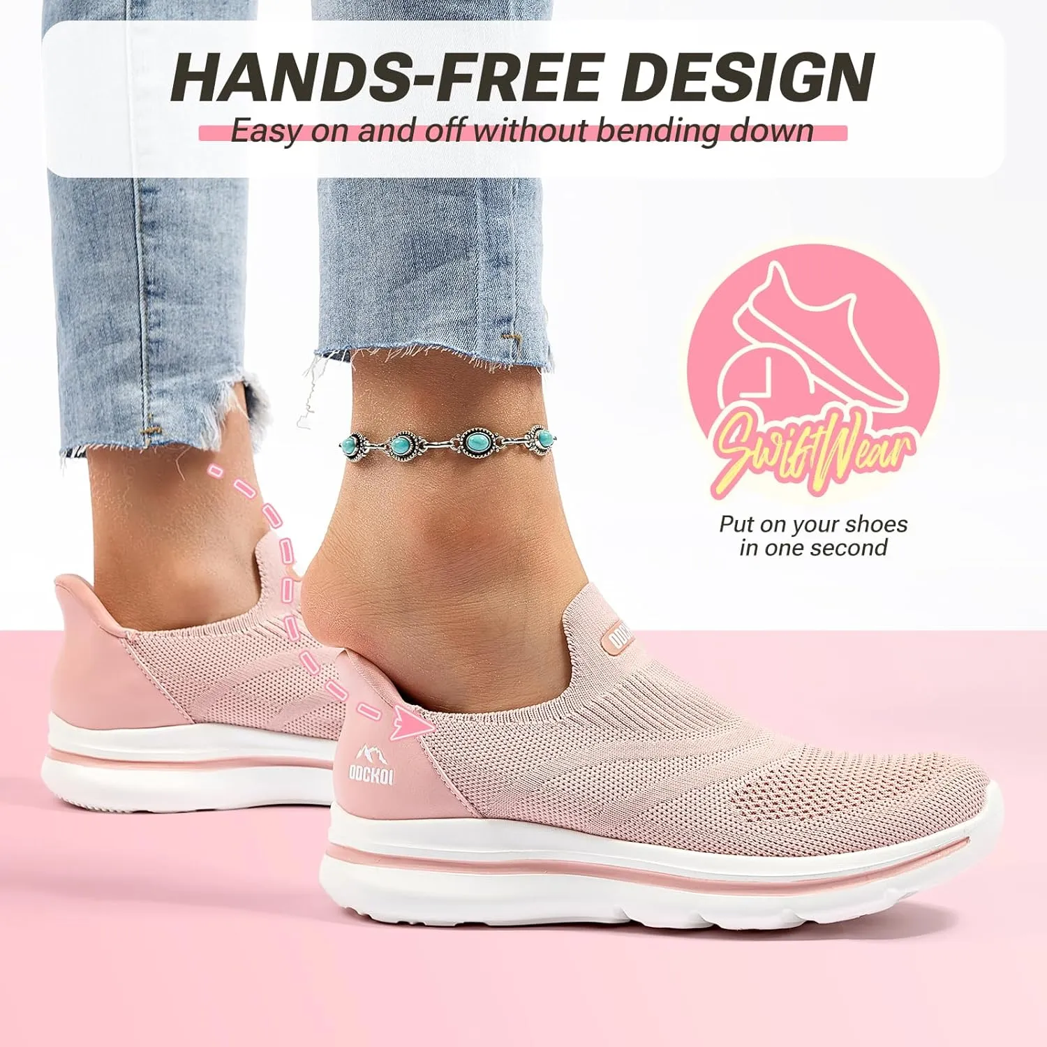 Womens Wide Toe Box Shoes Hands Free Slip on Sneakers Lightweight Tennis Walking Shoes for Gym Workouts