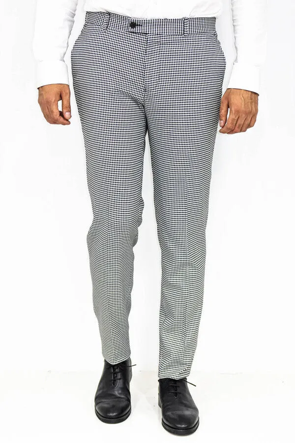 WSS Slim Fit Houndstoodh Pattern Grey Men Pants  - Singen
