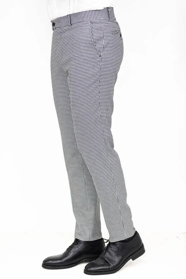 WSS Slim Fit Houndstoodh Pattern Grey Men Pants  - Singen